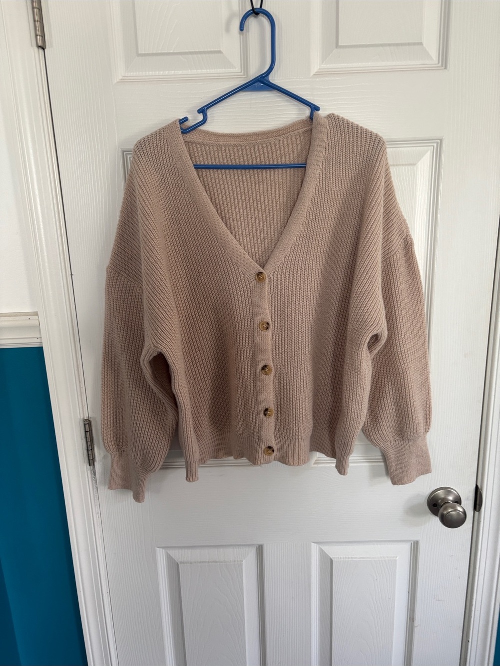 Beige V-Neck Button Front Women's Sweater Cardigan